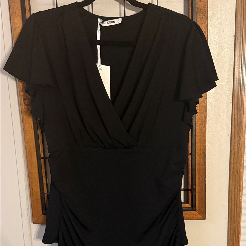 Grace Karin Black Dressy Blouse Size L